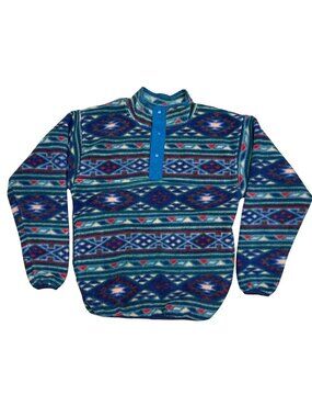Vintage 90s Southwestern Aztec Fleece 1/4 Snap Pullover Sierra Sport Large USA